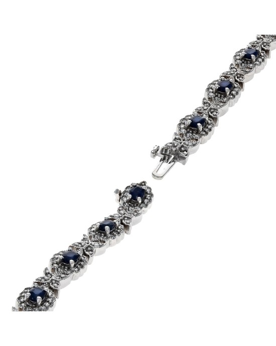 Sapphire and Diamond Floral Motif Inline Bracelet